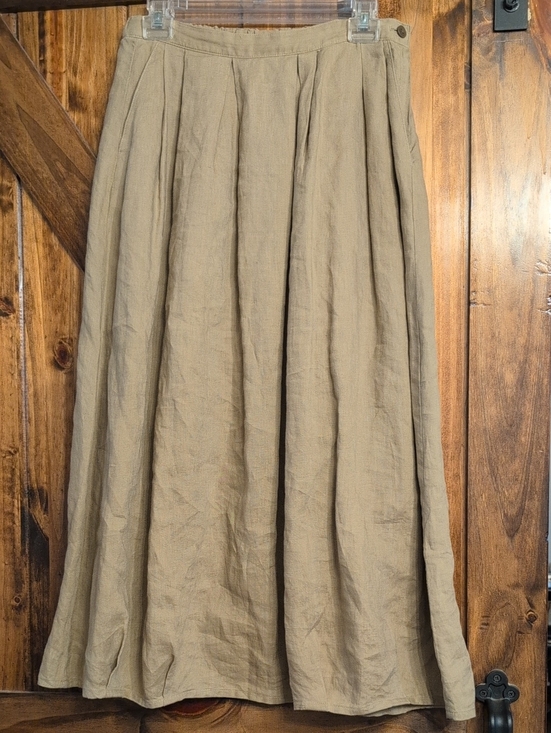 Dresses & Skirts - 100% Linen Tan Long Skirt Sz Medium Pockets Soft Cottagecore